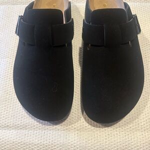 Black Suede Slip-On Clogs
